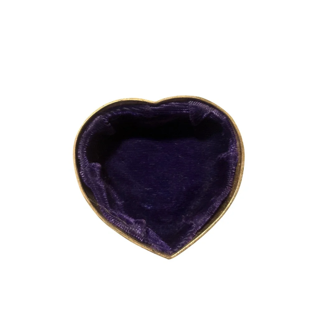 Vintage Gold Heart Trinket Box Ornate Filigree Metal Jewelry Case Purple Velvet